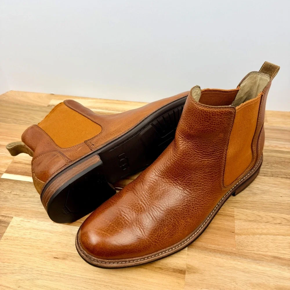 UGG Men's Brown Leather Chelsea Boots Chukka Ankle Boots Size 10